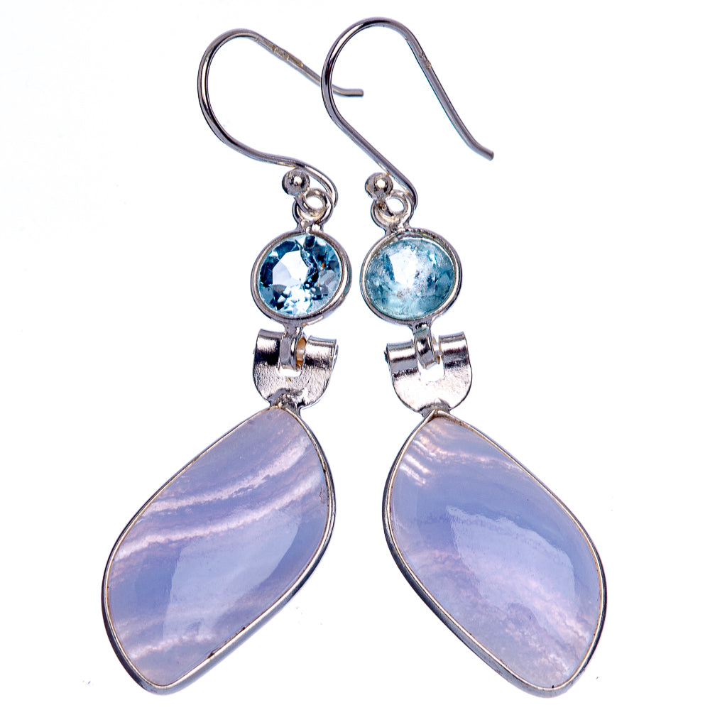 Blue Lace Agate, Blue Topaz Earrings 2" (925 Sterling Silver) E433281