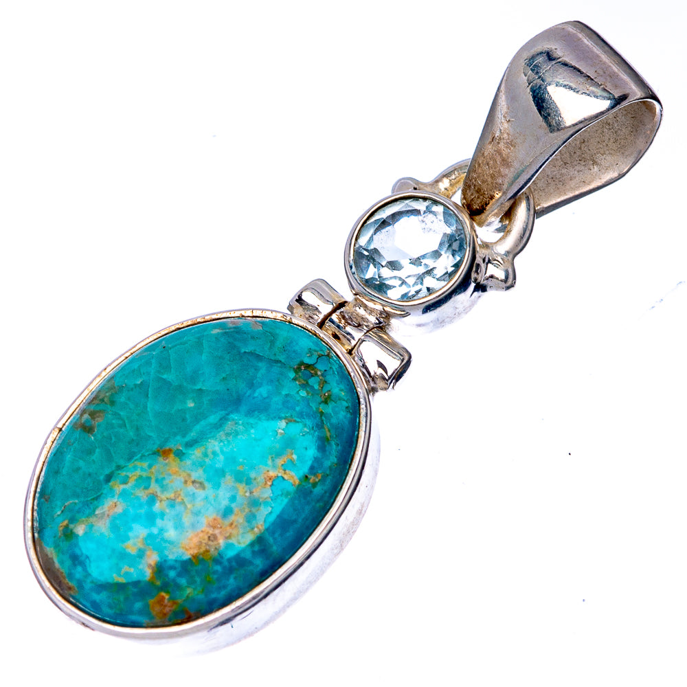 Rare Kingman Turquoise, Blue Topaz Pendant 1 3/8" (925 Sterling Silver) P41068