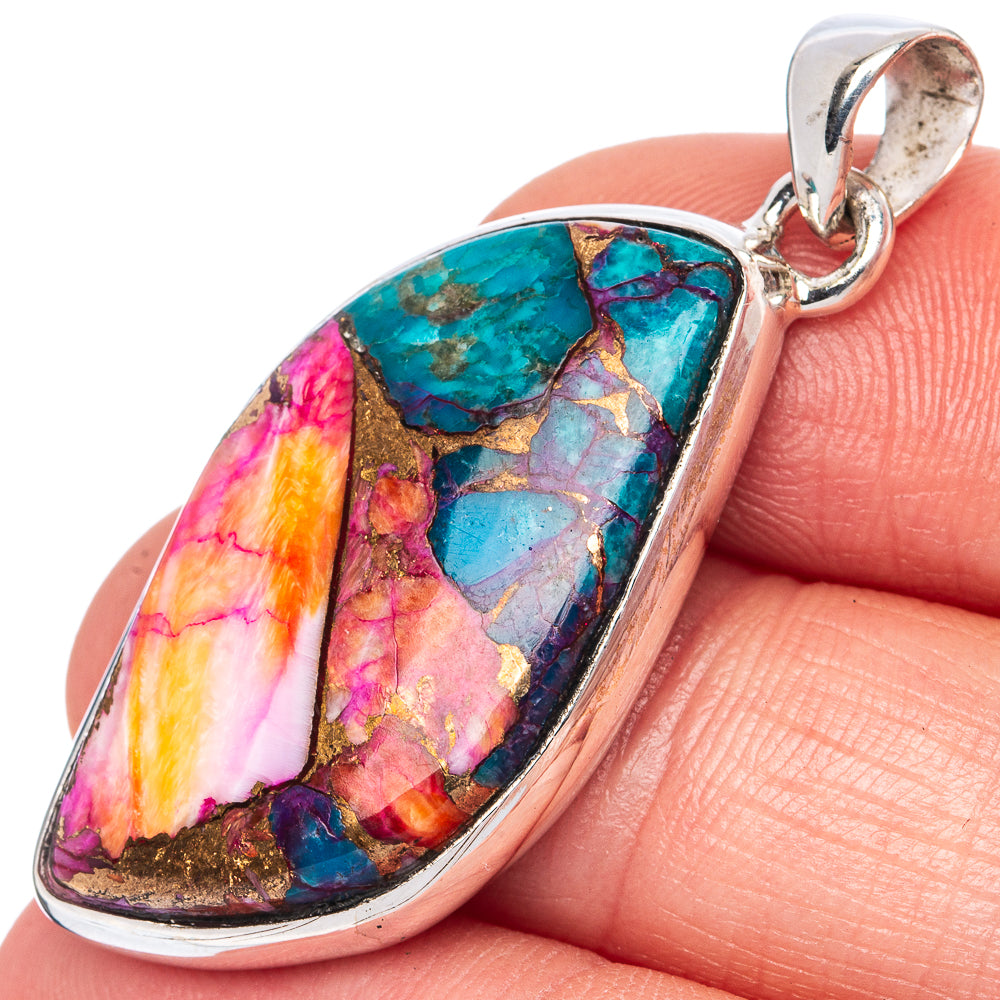 Spiny Oyster Arizona Turquoise Pendant 1 5/8" (925 Sterling Silver) P41390