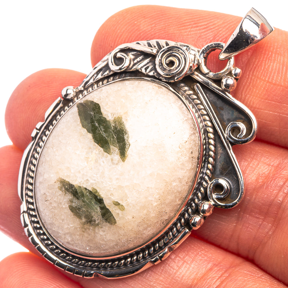Green Tourmaline In Quartz Pendant 1 3/4" (925 Sterling Silver) P38925