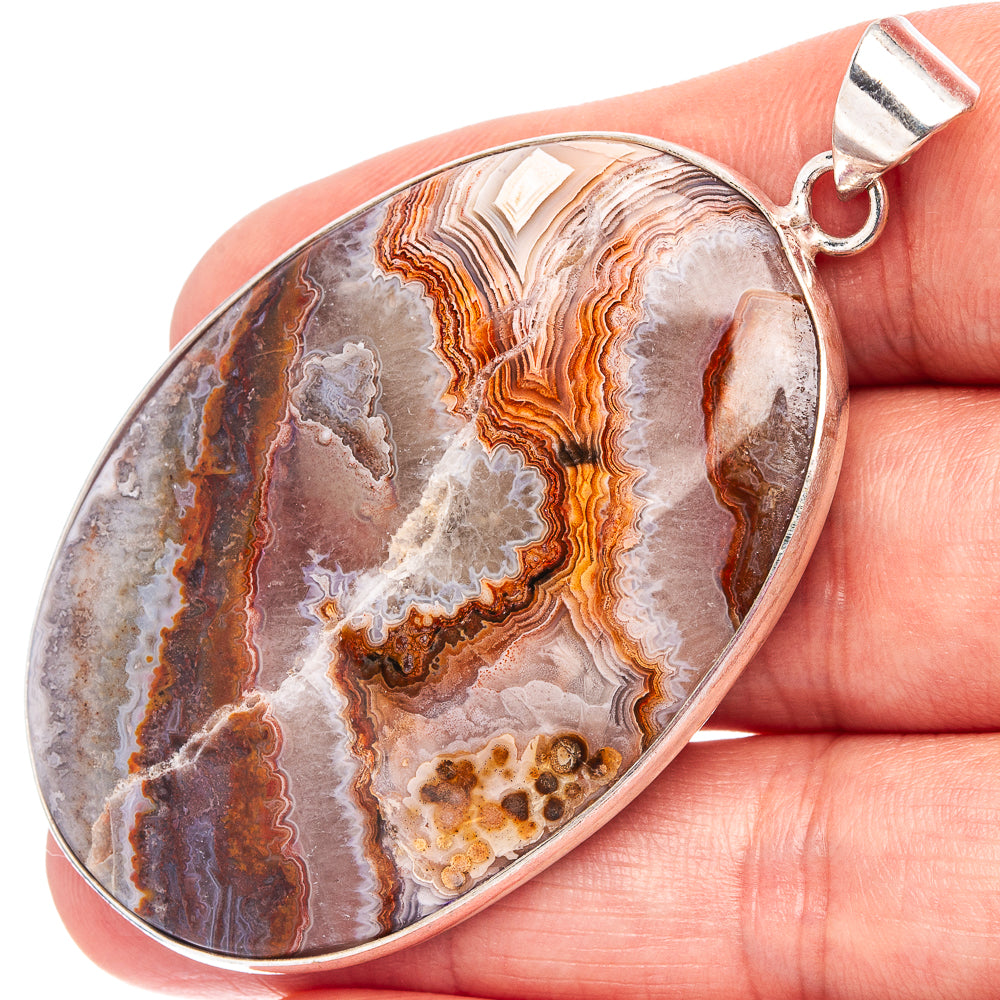 Laguna Lace Agate Pendant 2 3/8" (Silver Plated)