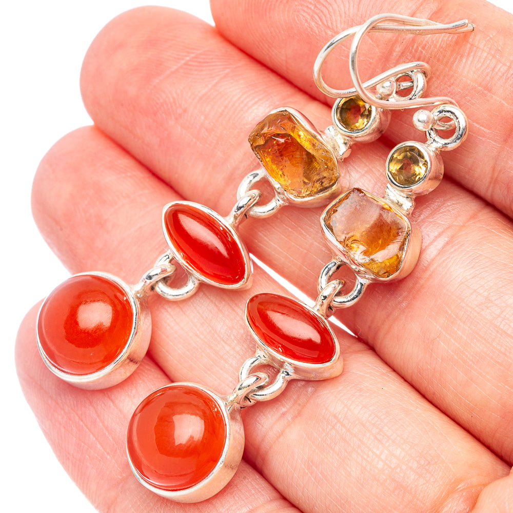 Carnelian, Citrine Earrings 2 1/4" (925 Sterling Silver) E2382