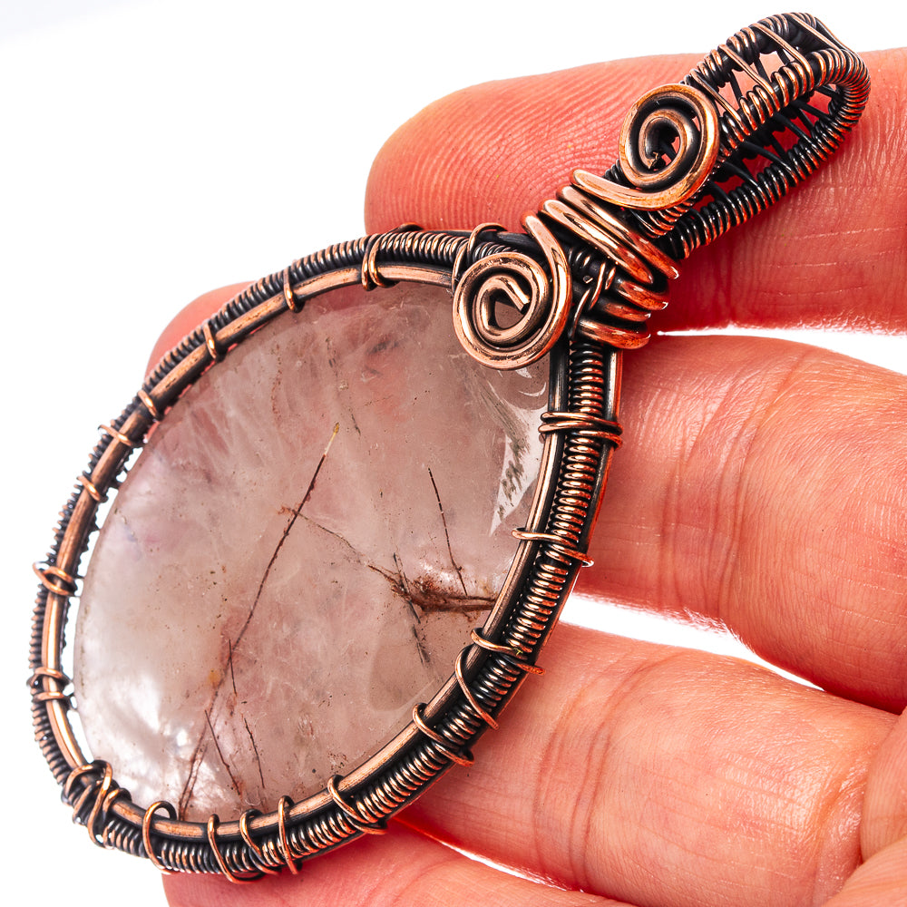 Rutilated Quartz Wire Wrap Pendant 2 5/8" (Oxidized Copper)