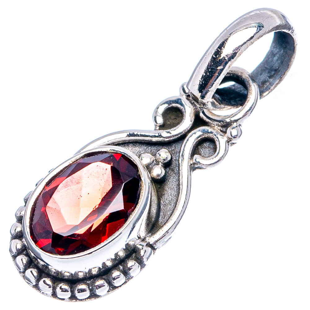 Garnet Dainty Pendant 7/8" (.925 Sterling Silver)
