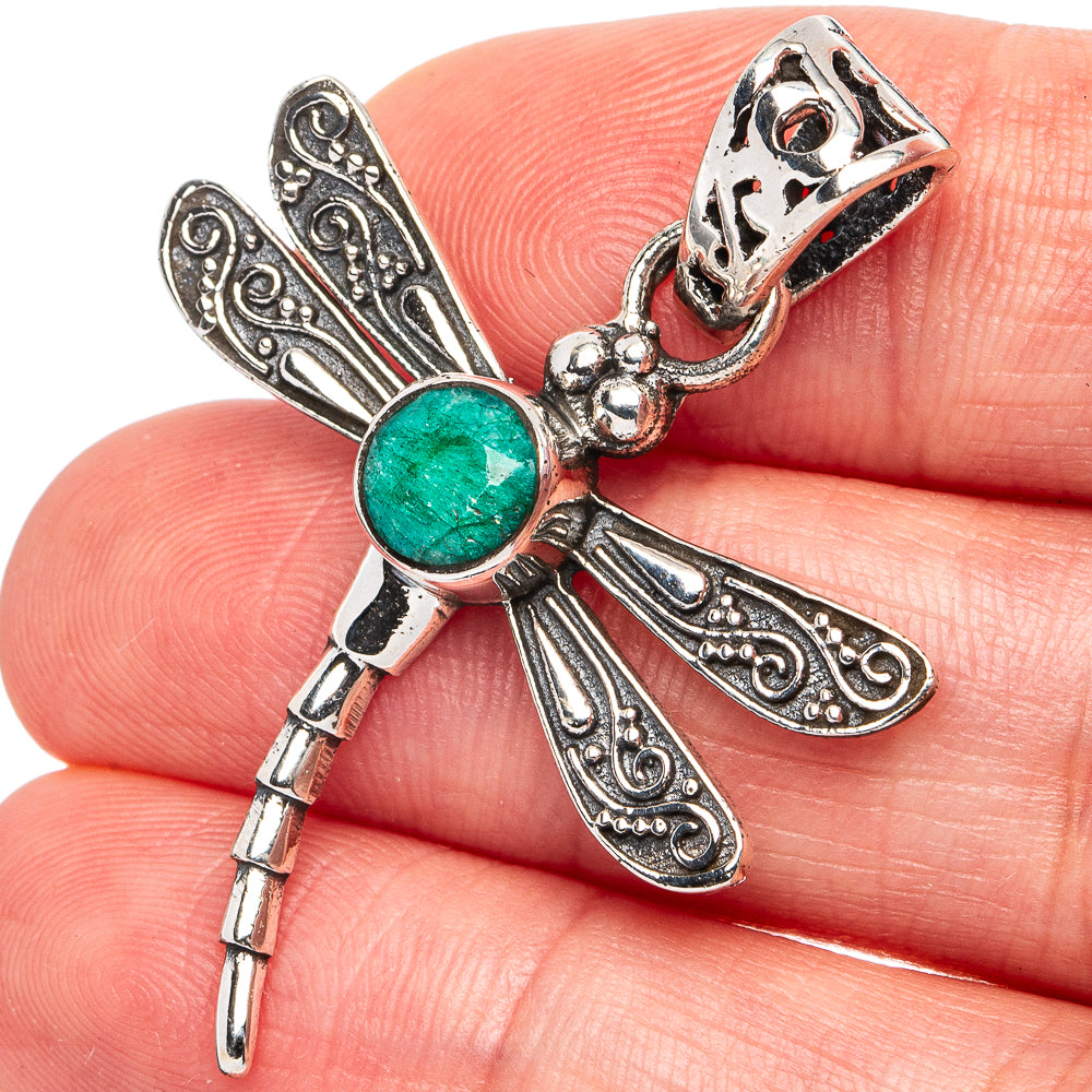Dainty Green Sillimanite Dragonfly Pendant 1 5/8" (925 Sterling Silver) P45584