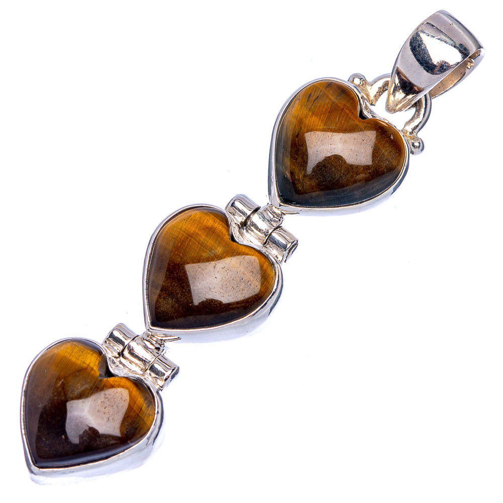Tiger Eye Heart Pendant 1 7/8" (925 Sterling Silver) P40193