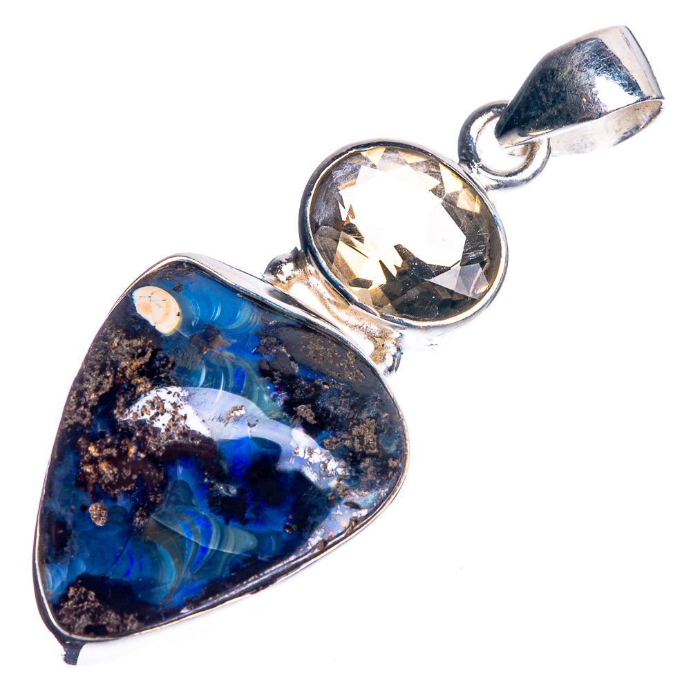 Boulder Opal, Smoky Quartz 925 Sterling Silver Pendant 1 3/4"