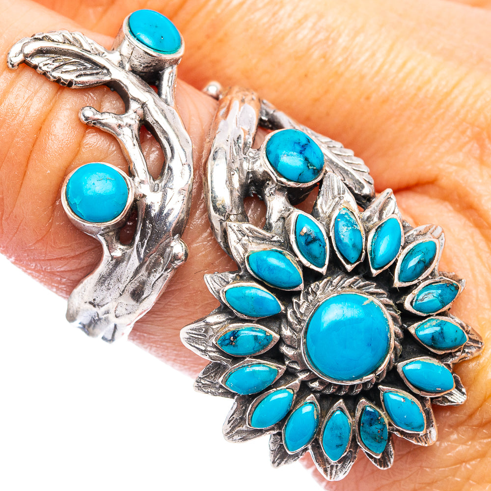 Kingman Turquoise Flower Ring Size 9 Adjustable (.925 Sterling Silver)