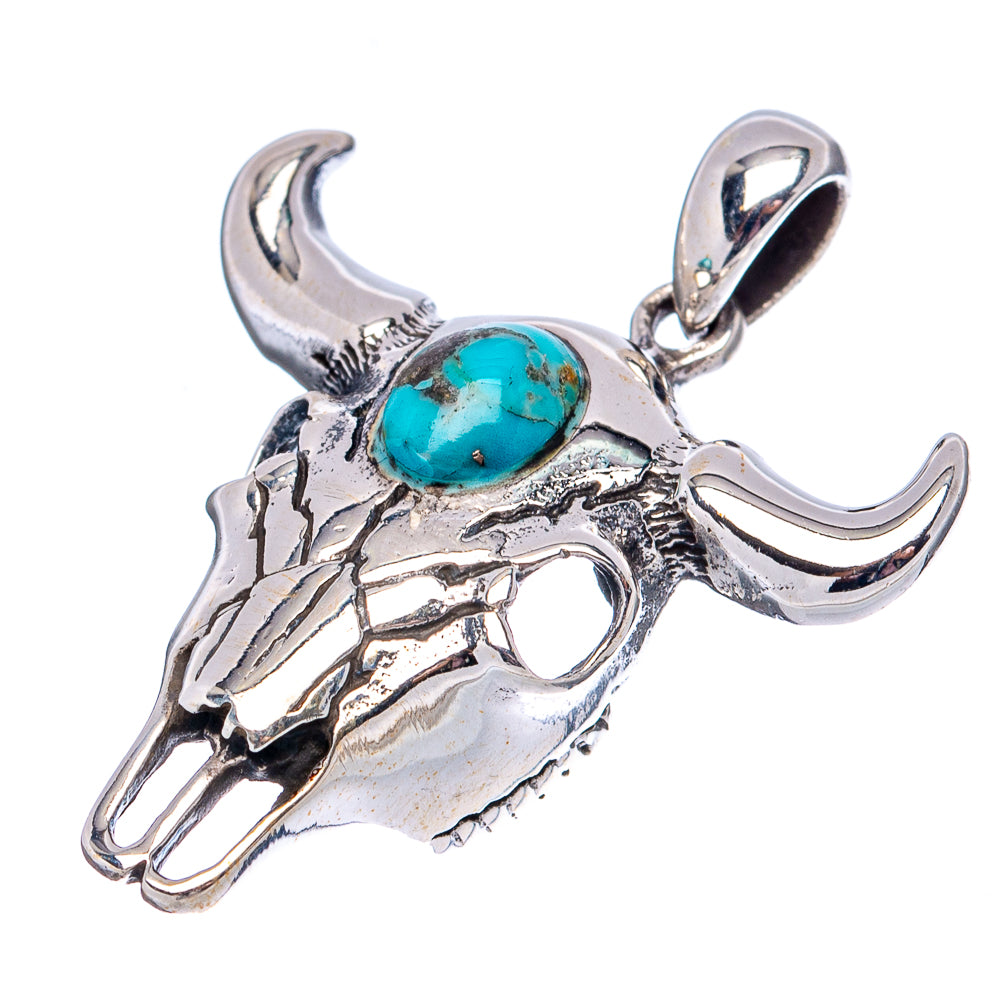 Mohave Turquoise Cow Skull Pendant 1 1/4" (.925 Sterling Silver)