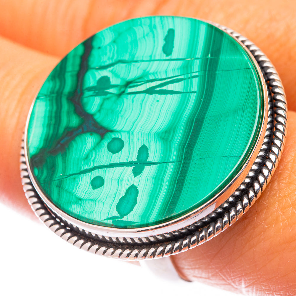 Large Malachite Coin Ring Size 8.5 (925 Sterling Silver) R141026