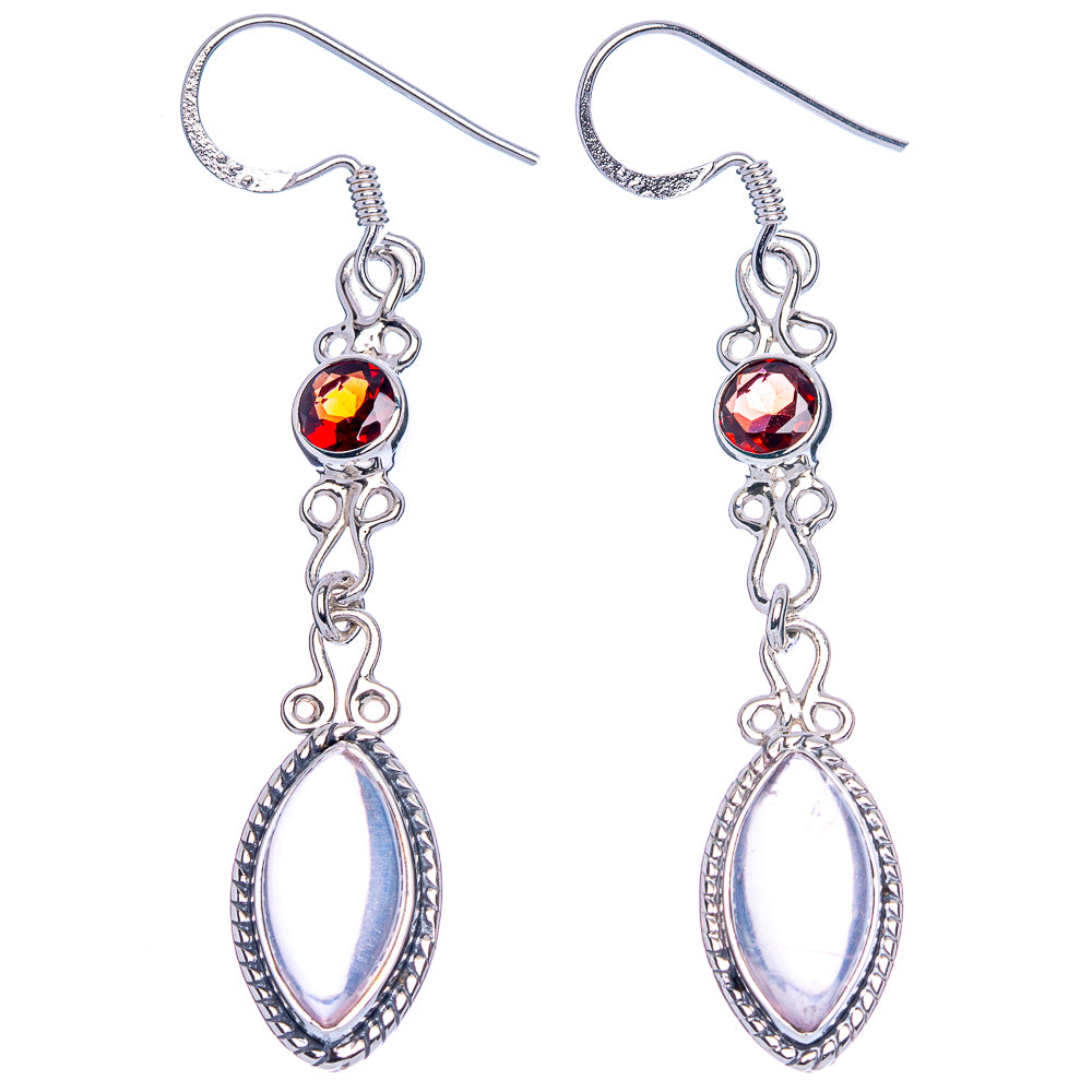Premium Rainbow Moonstone, Garnet Earrings 2 1/4" (925 Sterling Silver) E1197