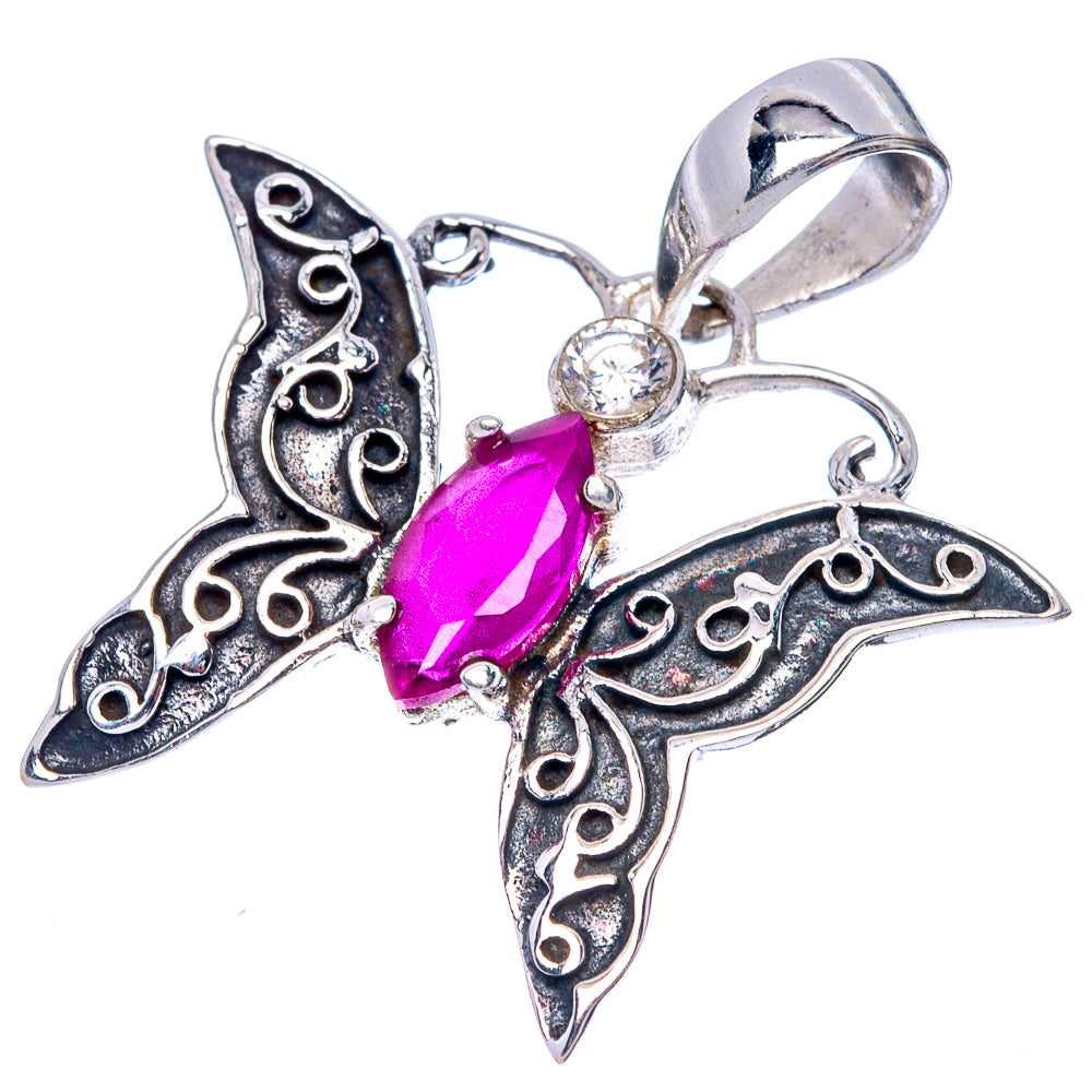 Red Sillimanite, White Quartz Butterfly Dainty Pendant 1" (925 Sterling Silver) P43541