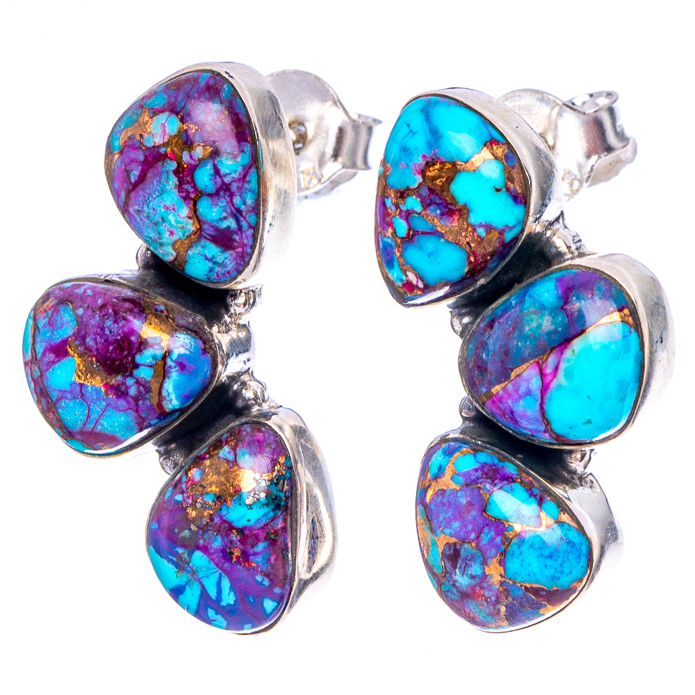 Purple Copper Turquoise Native Style Earrings 1" (.925 Sterling Silver) Exclusive