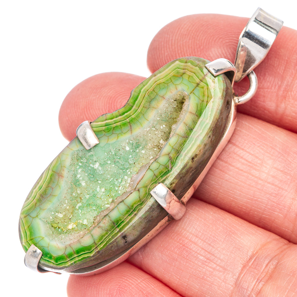 Green Geode Slice Pendant 2 1/8" (925 Sterling Silver) P40092