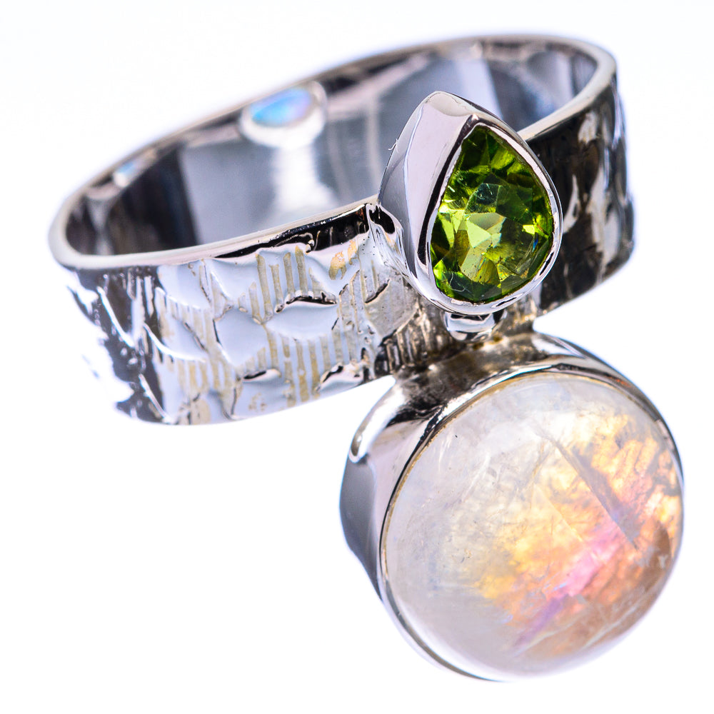 Premium Rainbow Moonstone, Peridot Ring Size 9 (925 Sterling Silver) R141781