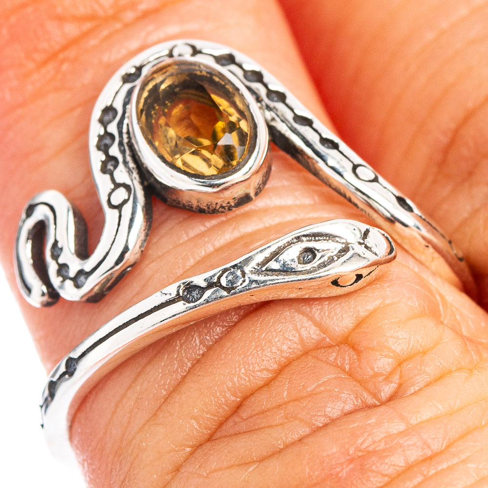 Citrine Snake Dainty Ring Size 6 Adjustable (.925 Sterling Silver)