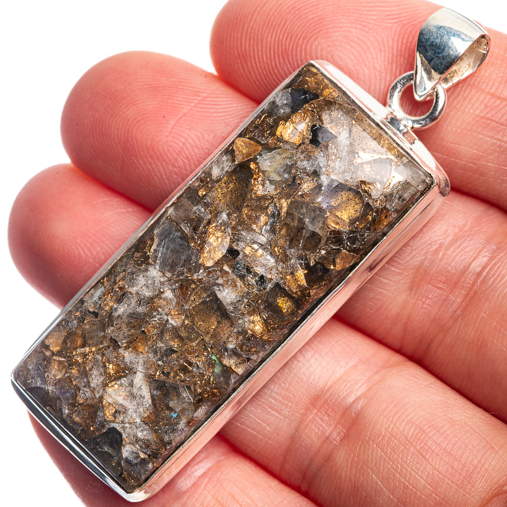 Copper Composite Rainbow Moonstone Pendant 2 1/8" (925 Sterling Silver) P39058