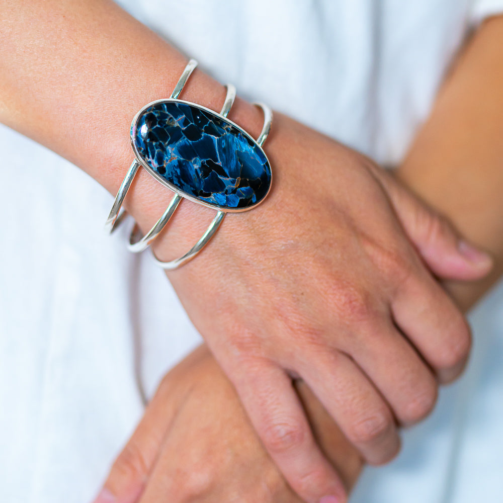 Pietersite 925 Sterling Silver Cuff Bracelet Adjustable