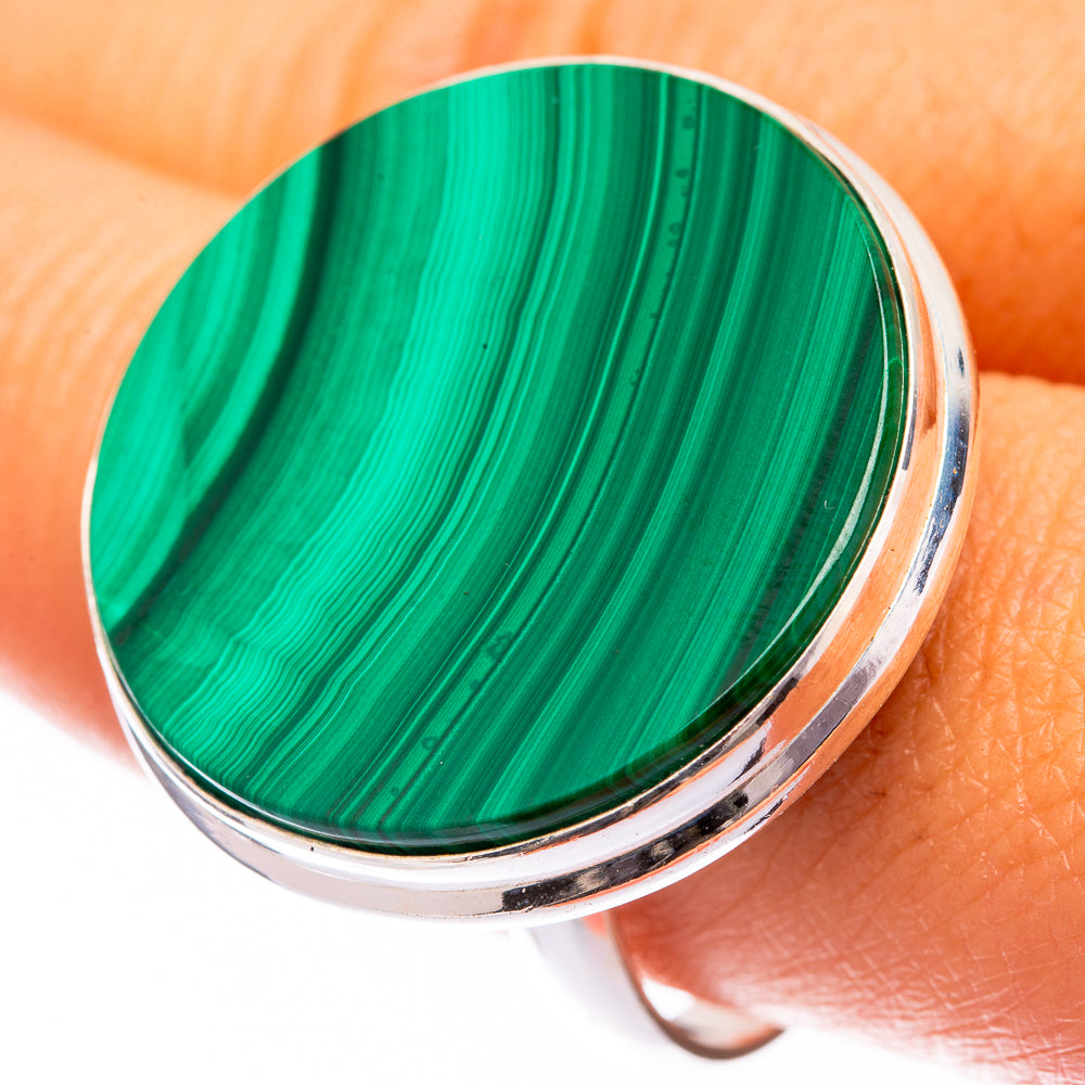 Large Malachite Coin Ring Size 10 (925 Sterling Silver) R140816