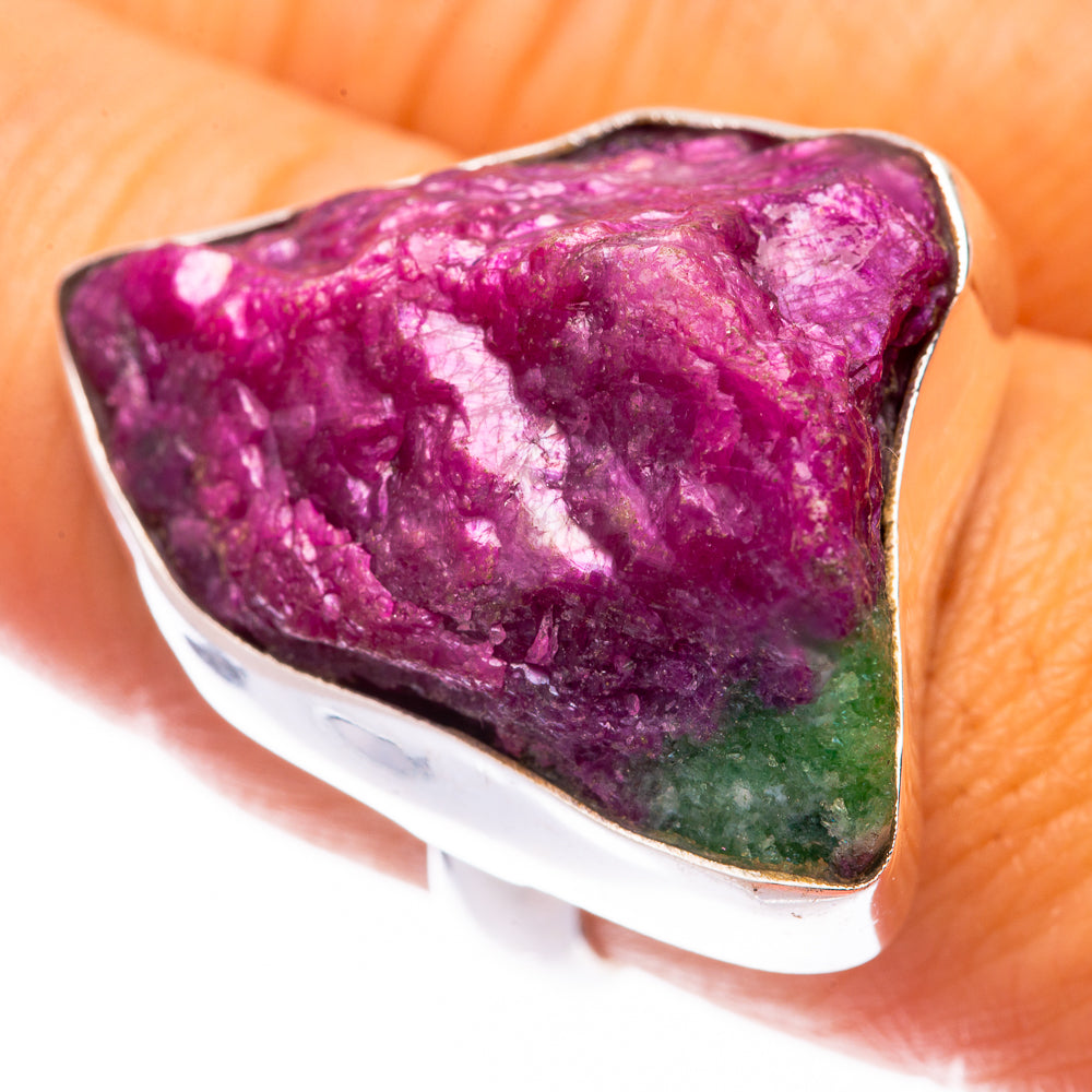 Large Rough Ruby Zoisite Ring Size 8 (925 Sterling Silver) R141062