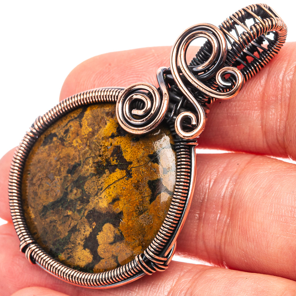 Hungarian Agate Wire Wrap Pendant 2 1/8" (Oxidized Copper)