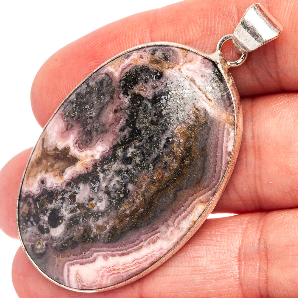 Rhodochrosite Pendant 2 1/8" (Silver Plated)