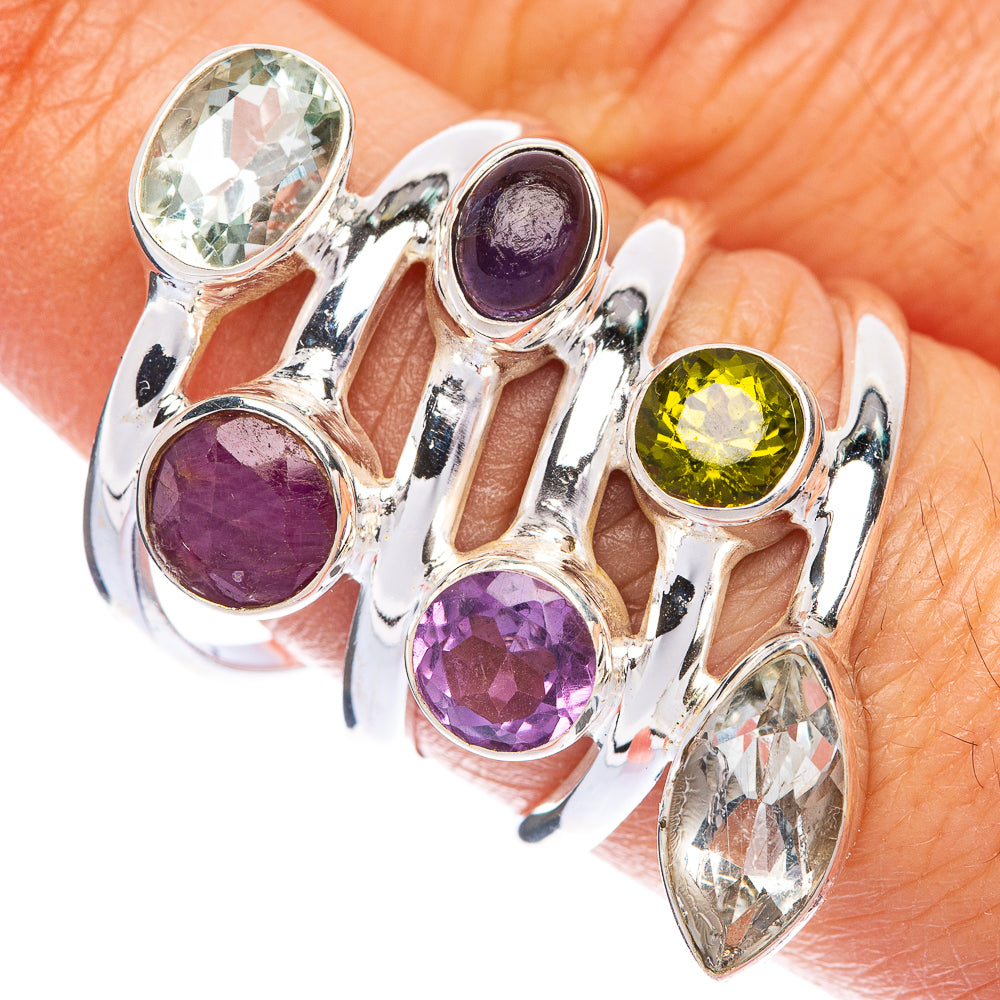 Large Ruby, Blue Topaz, Amethyst, Peridot, White Quartz Ring Size 7.75 (925 Sterling Silver) R144662