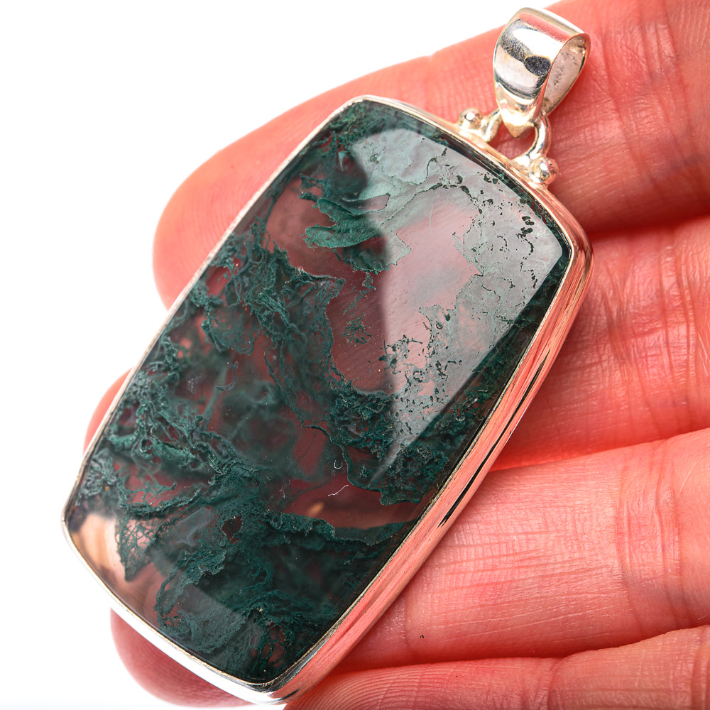 Green Moss Agate Pendant 2" (925 Sterling Silver) PD38467