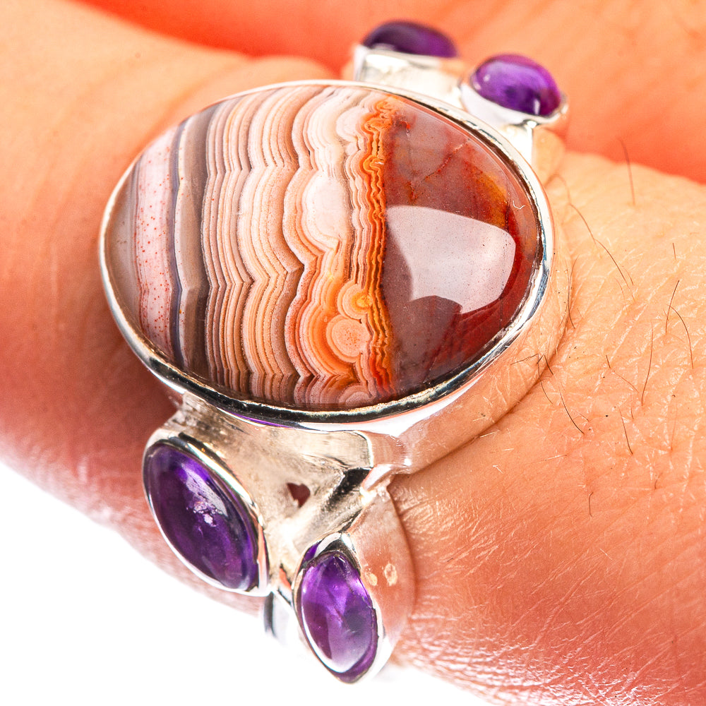 Botswana Agate, Amethyst 925 Sterling Silver Ring Size 8.25