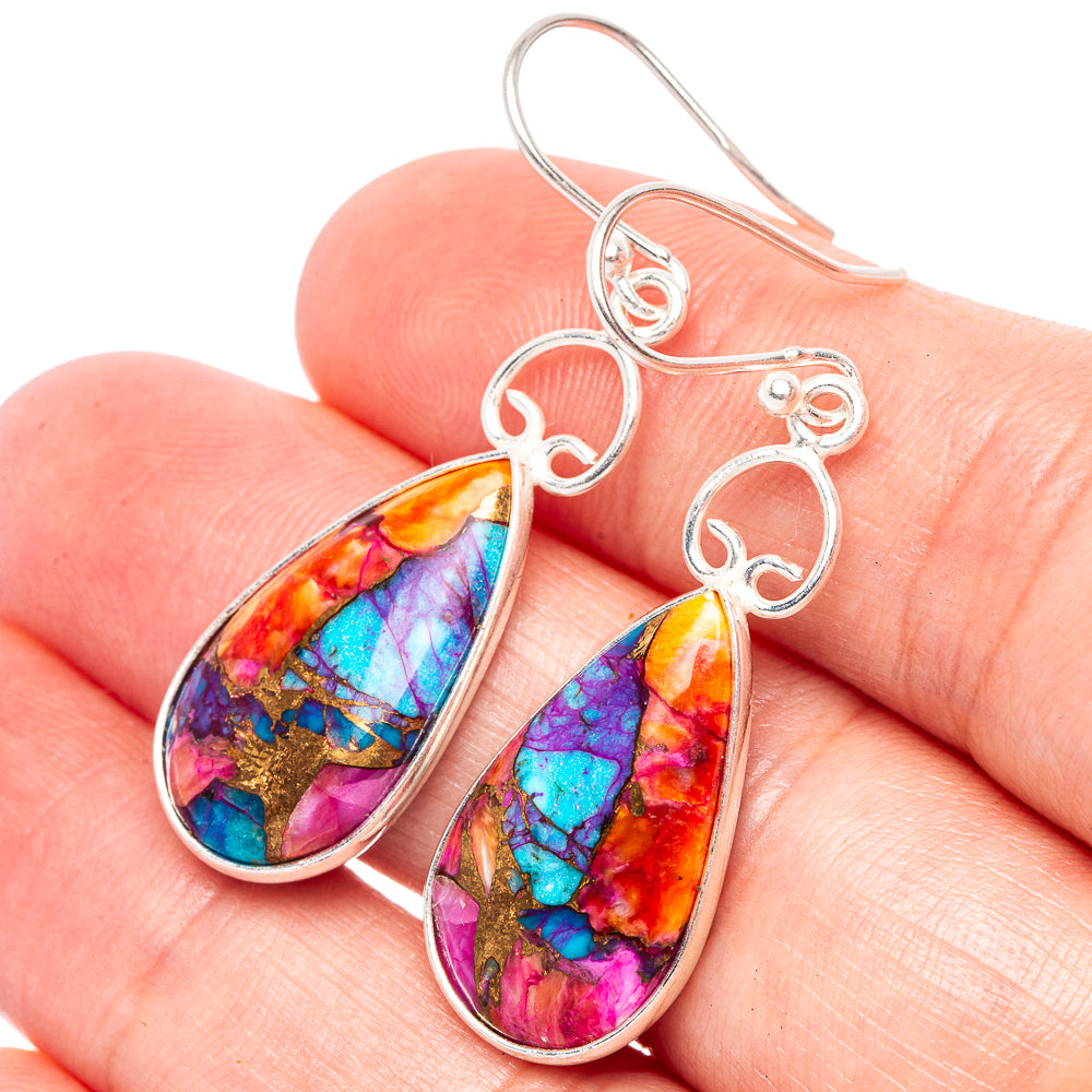 Kingman Pink Dahlia Turquoise Earrings 1 5/8" (925 Sterling Silver) E2441