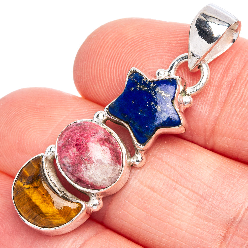 Lapis Lazuli Star, Thulite, Tiger Eye Pendant 1 1/2" (925 Sterling Silver) P40330