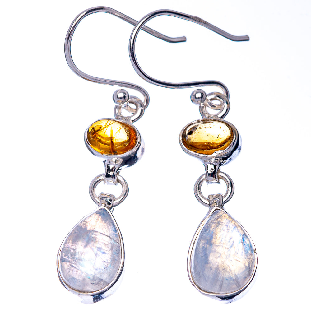 Rainbow Moonstone, Citrine 925 Sterling Silver Earrings 1 3/8" (925 Sterling Silver) E1428
