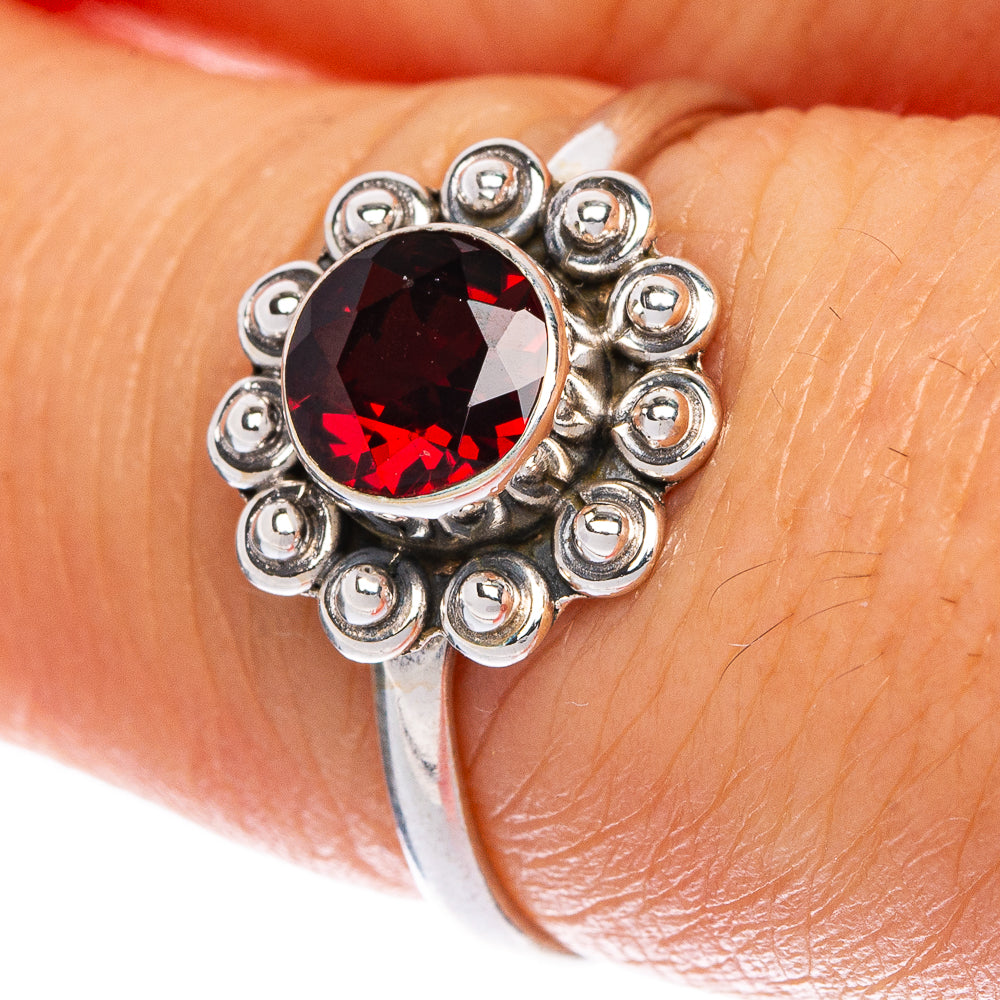 Garnet Dainty Ring Size 7.5 (925 Sterling Silver) R1167