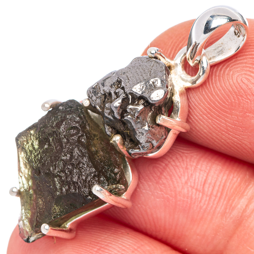 Rare Czech Moldavite, Shungite Pendant 1 3/8" (925 Sterling Silver) P39991