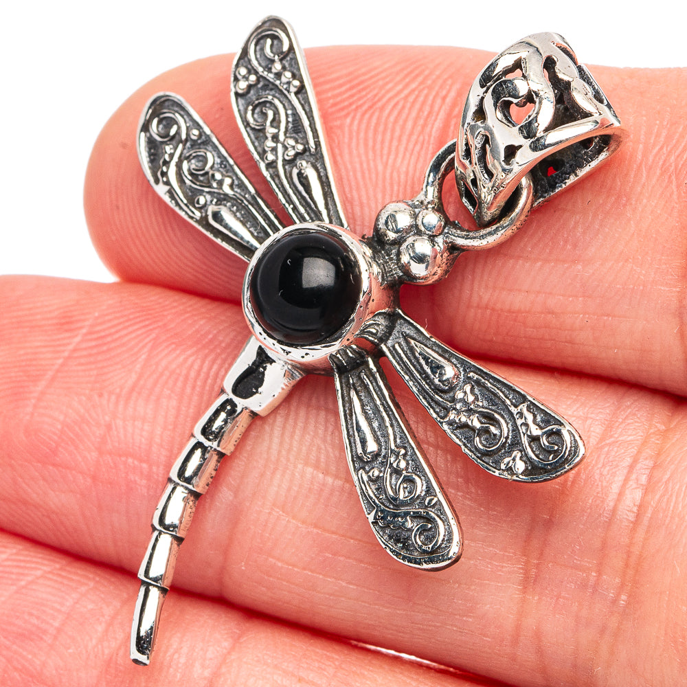 Black Onyx Dragonfly Pendant 1 5/8" (925 Sterling Silver) P45435