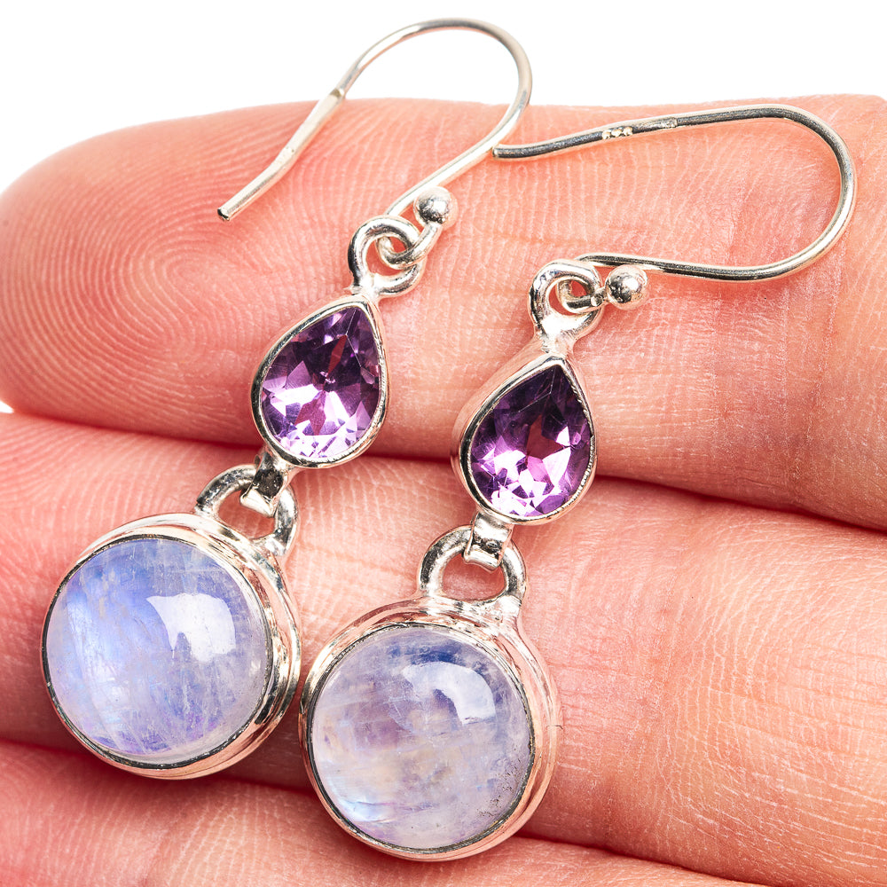 Rainbow Moonstone, Amethyst Earrings 1 5/8" (925 Sterling Silver) E432675