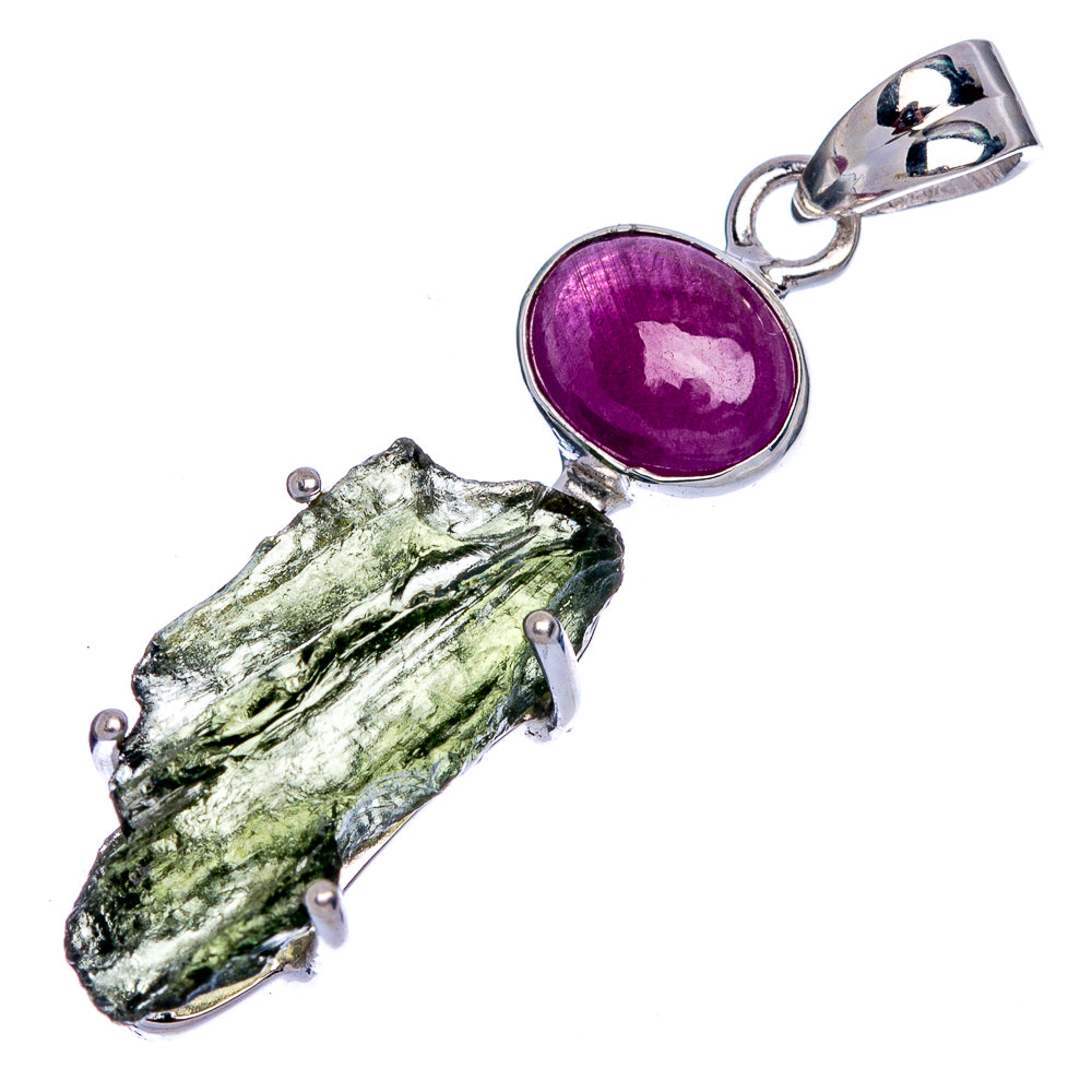 Rare Czech Moldavite, Amethyst Pendant 1 5/8" (925 Sterling Silver) P40288