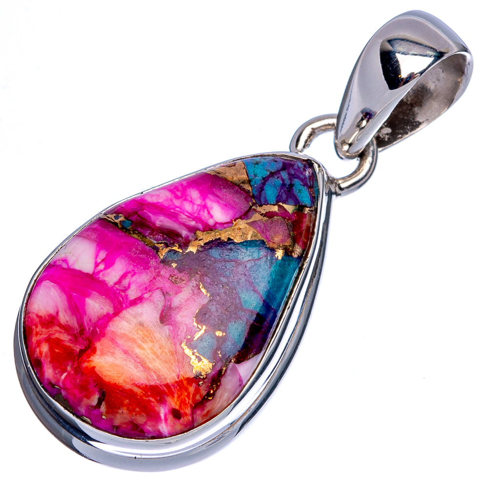 Kingman Pink Dahlia Turquoise Pendant 1 3/8" (925 Sterling Silver) P40405