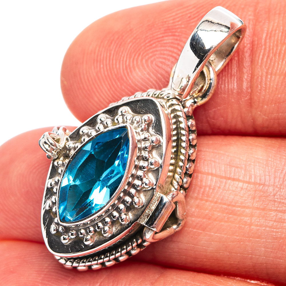 Premium Blue Topaz Poison Pendant 1 3/8" (.925 Sterling Silver)