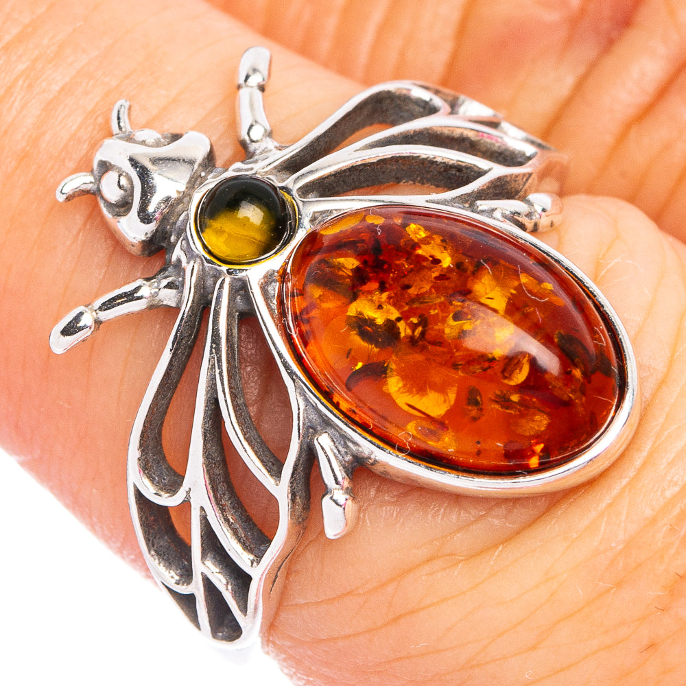 Baltic Amber Honey Bee Ring Size 7 (.925 Sterling Silver)