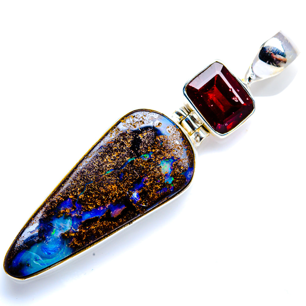 Boulder Opal, Garnet 925 Sterling Silver Pendant 2 1/8" (925 Sterling Silver) PD38402