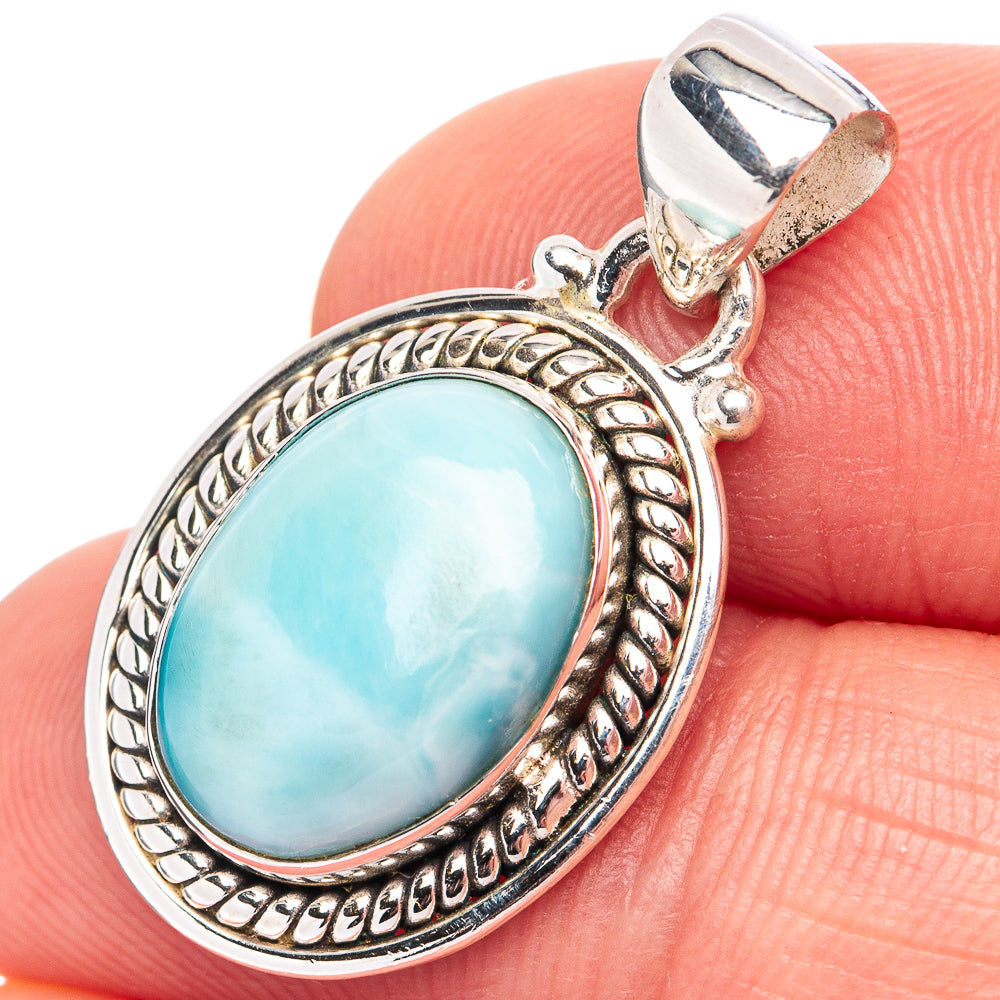 Rare Larimar Pendant 1 1/8" (.925 Sterling Silver)