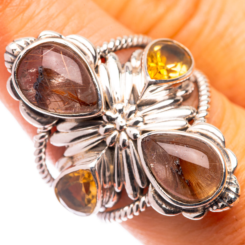 Large Rutilated Quartz, Citrine Ring Size 7 (925 Sterling Silver) R141008