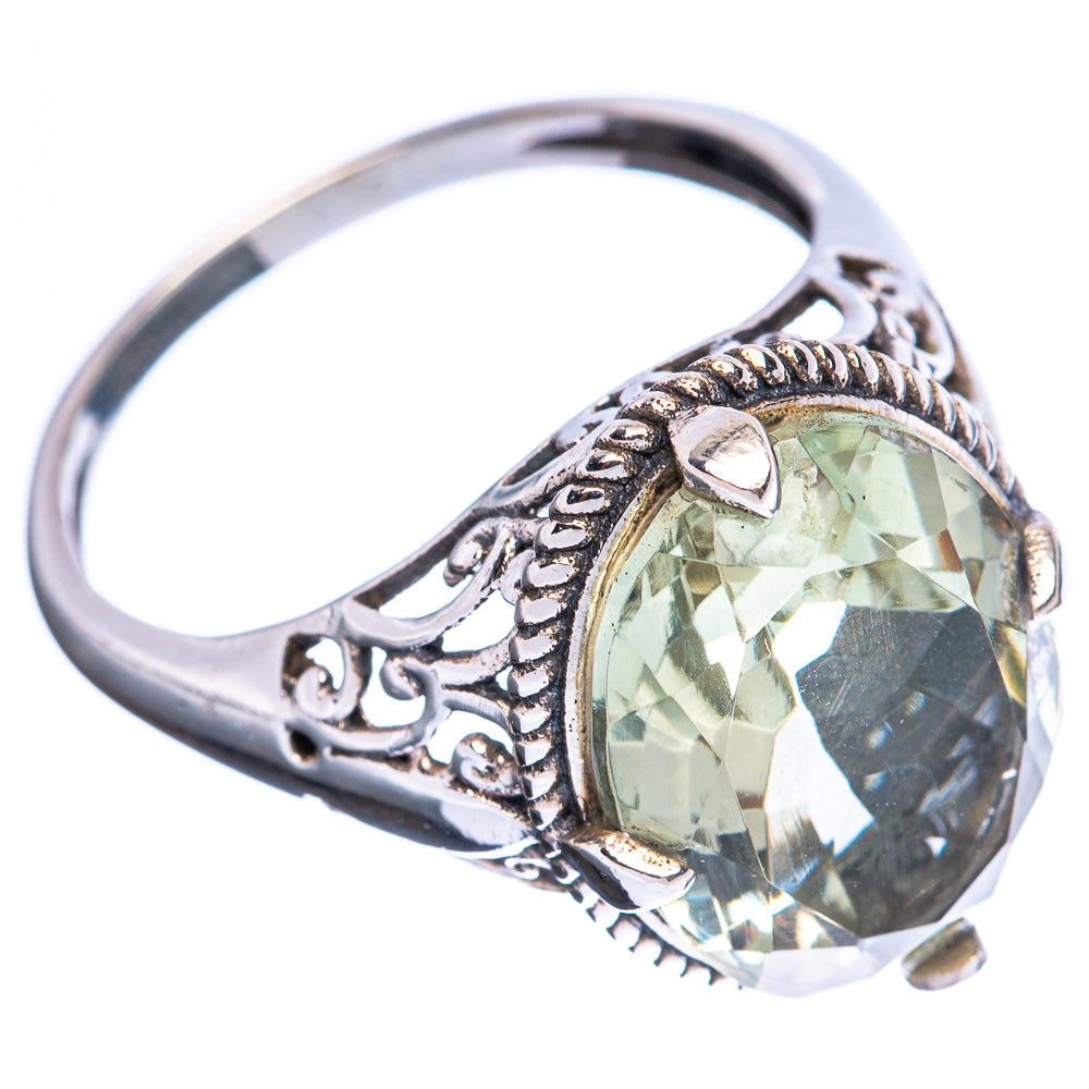 Faceted Green Amethyst Ring Size 9.5 (925 Sterling Silver) R3212