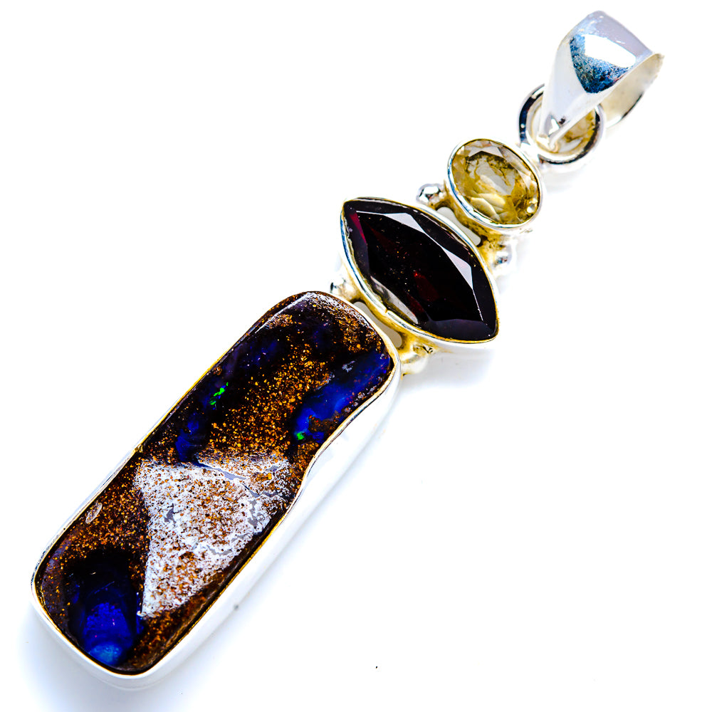 Boulder Opal, Black Onyx, Citrine 925 Sterling Silver Pendant 2" (925 Sterling Silver) PD38338