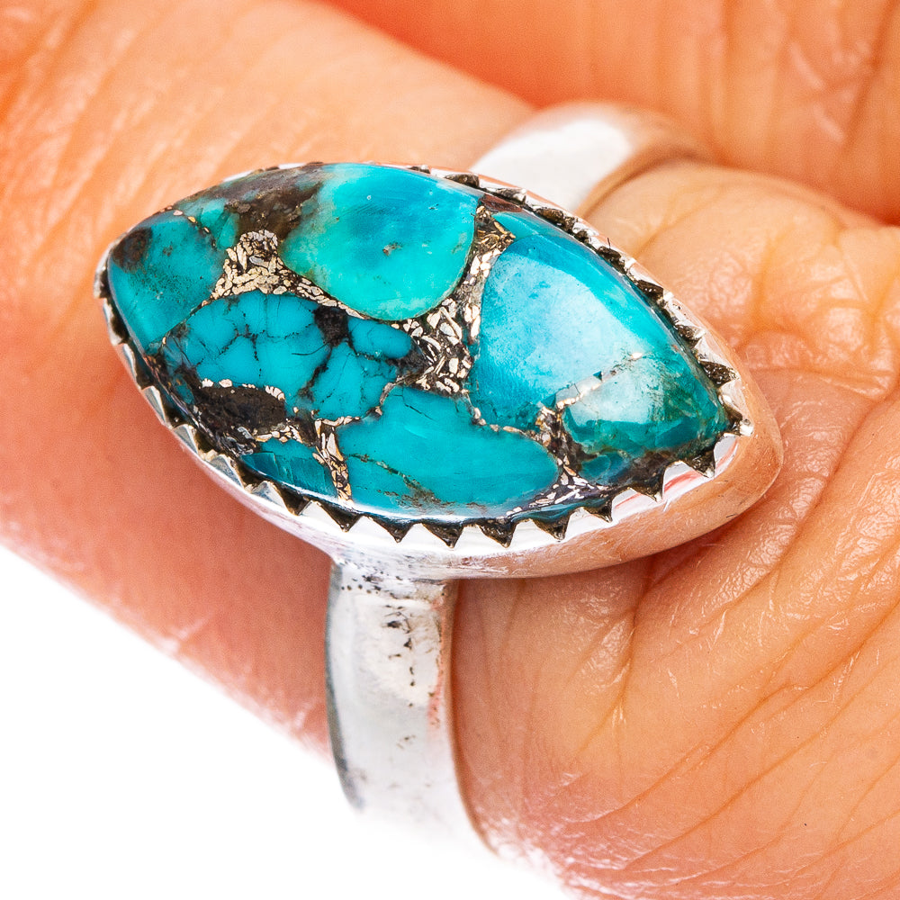 Blue Copper Composite Turquoise Ring Size 6.25 (925 Sterling Silver) R1036
