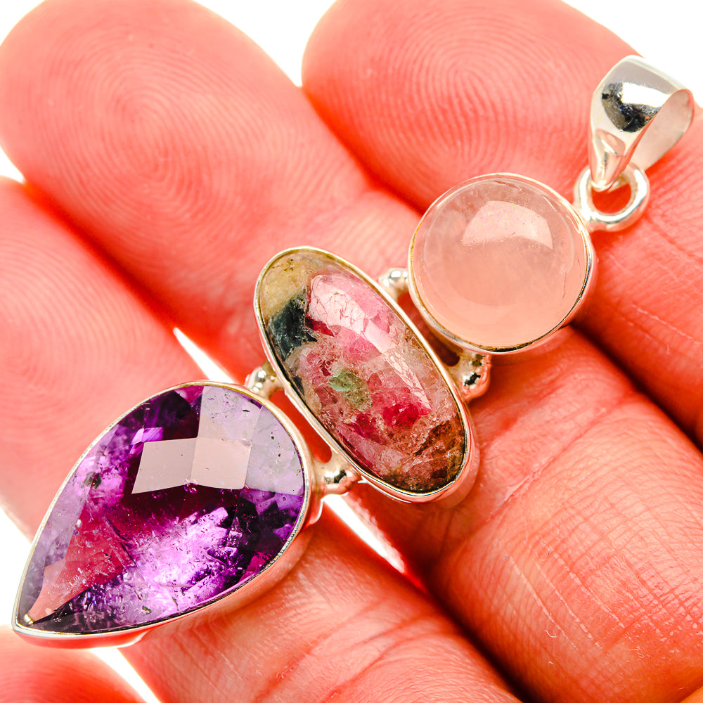 Amethyst, Tourmaline, Rose Quartz Pendant 2 1/4" (925 Sterling Silver) PD38087