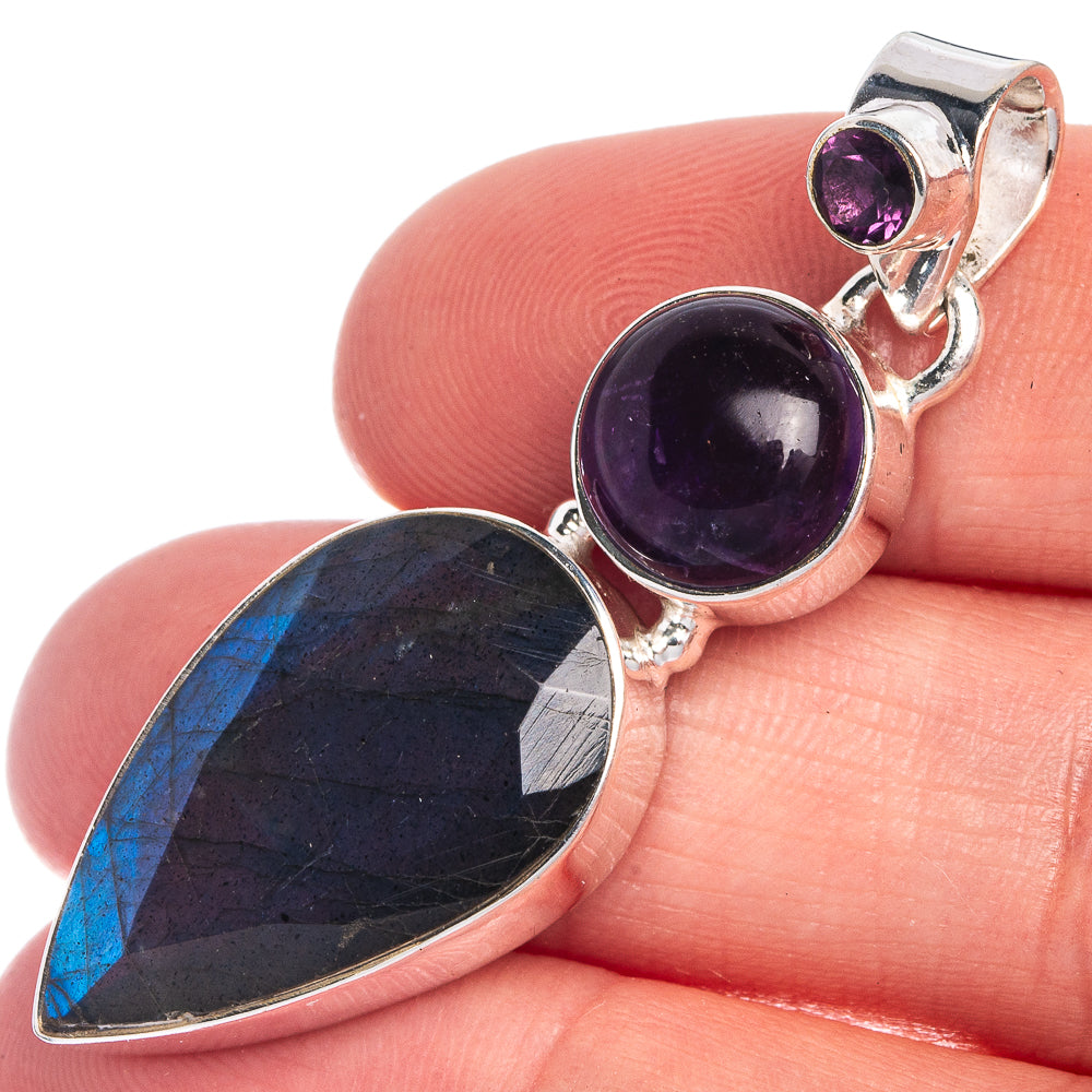 Labradorite, Amethyst Pendant 1 7/8" (925 Sterling Silver) P39823