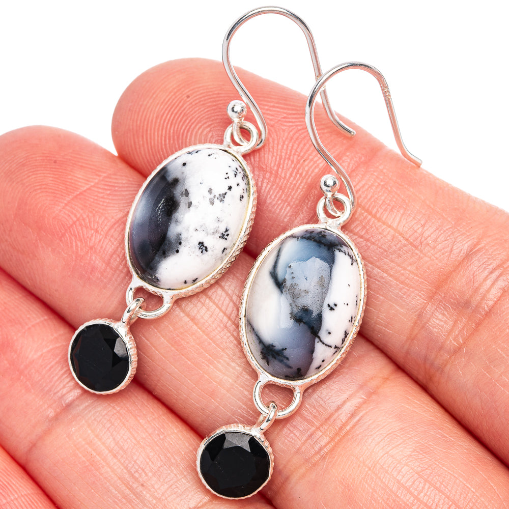 Dendritic Opal, Black Onyx Earrings 1 5/8" (925 Sterling Silver) E433291