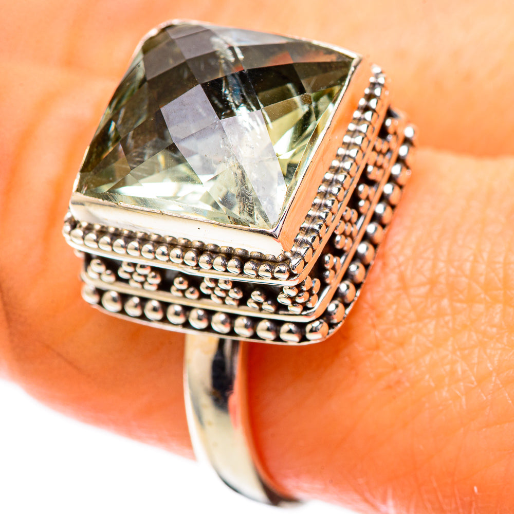 Faceted Green Amethyst Ring Size 9 (925 Sterling Silver) RING137819
